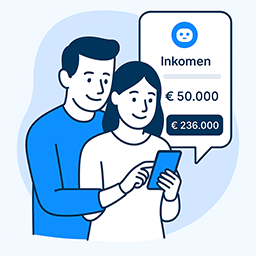 Stel dat je snel je hypotheek wilt berekenen, deze visual toont een jong stel dat hun maximale hypotheek berekent via AI-chat.